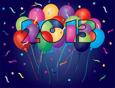 simsearch:400-06423540,k - Colorful Balloons in New Year 2013 Numeral Silhouette Outline with Confetti Illustration Photographie de stock - Aubaine LD & Abonnement, Code: 400-06200646