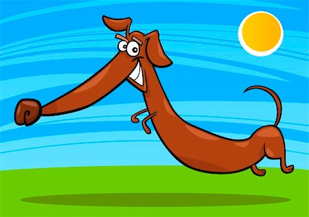 puppy in the park - cartoon illustration of happy jumping dachshund dog Stock Photo - Budget Royalty-Free & Subscription, Code: 400-06200755