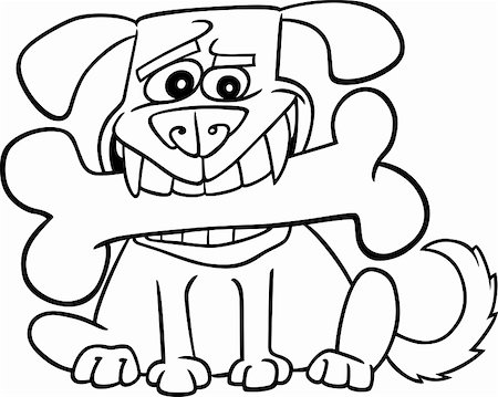 sitting colouring cartoon - Cartoon Illustration of Dog with Big Bone for Coloring Book Stock Photo - Budget Royalty-Free & Subscription, Code: 400-06200759