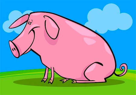 cartoon illustration of cute pink farm pig Foto de stock - Super Valor sin royalties y Suscripción, Código: 400-06200778