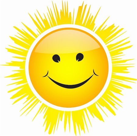 simsearch:400-06069285,k - Smiling glossy Sun with rays isolated on white background. Vector illustration Stock Photo - Budget Royalty-Free & Subscription, Code: 400-06200795