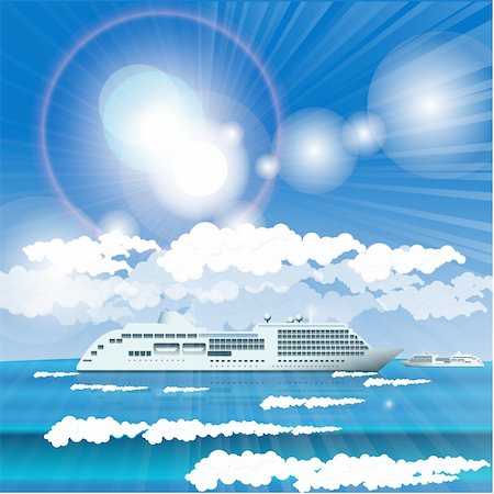 illustration, white seagoing liner in turn blue sea Photographie de stock - Aubaine LD & Abonnement, Code: 400-06200817