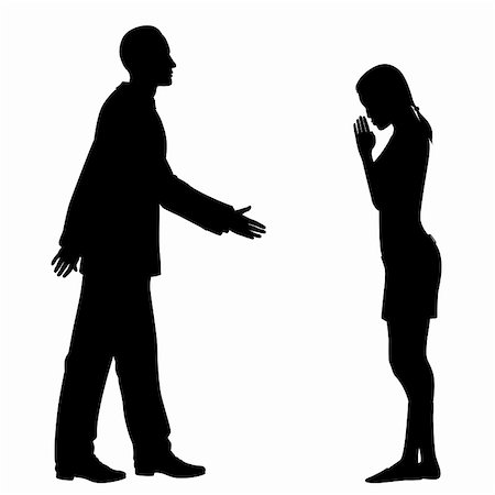 Editable vector silhouettes of the culture clash as a western man and an east asian woman greet each other Stock Photo - Budget Royalty-Free & Subscription, Code: 400-06200831