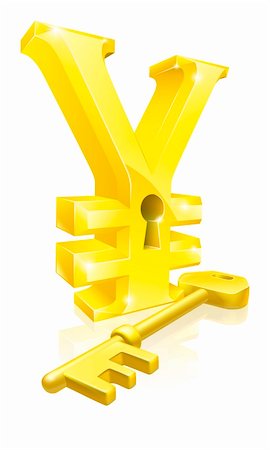 Conceptual illustration of a gold Yen sign and key. Concept for unlocking financial success or cash or for financial security. Stockbilder - Microstock & Abonnement, Bildnummer: 400-06200859
