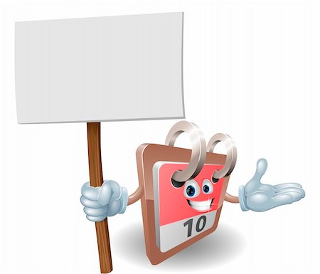 simsearch:400-06525993,k - Cute calendar cartoon character holding a sign post Foto de stock - Super Valor sin royalties y Suscripción, Código: 400-06200958