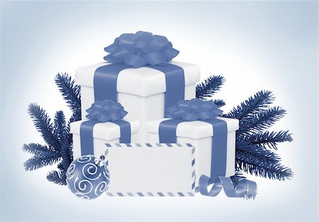 simsearch:400-09095404,k - Christmas Gift Boxes, Decoration Balls and Tree Branch toning in blue Fotografie stock - Microstock e Abbonamento, Codice: 400-06201214