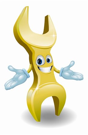 engineers vectors 3d - A gold spanner or wrench character mascot illustration Stock Photo - Budget Royalty-Free & Subscription, Code: 400-06201380