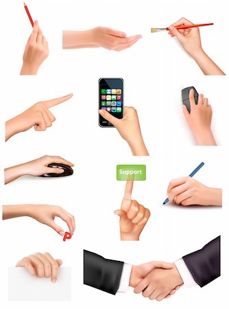 Collection of hands holding different business objects  Vector illustration Stock Photo - Budget Royalty-Free & Subscription, Code: 400-06201639