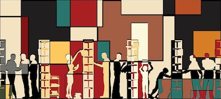 simsearch:400-04295114,k - Colorful editable vector mosaic illustration of people in a library Photographie de stock - Aubaine LD & Abonnement, Code: 400-06201672