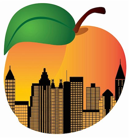 simsearch:400-07104696,k - Atlanta Georgia City Skyline Night Silhouette Inside Peach Fruit Illustration Foto de stock - Super Valor sin royalties y Suscripción, Código: 400-06202344