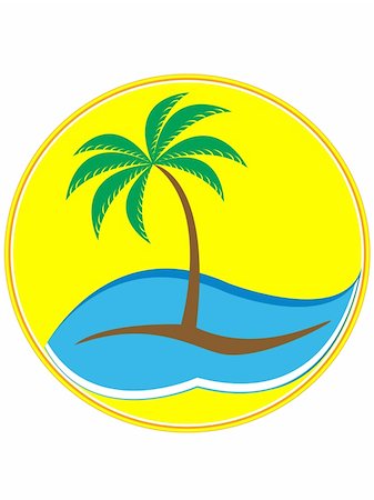 tropical palm tree with waves on yellow background Stock Photo - Budget Royalty-Free & Subscription, Code: 400-06202533