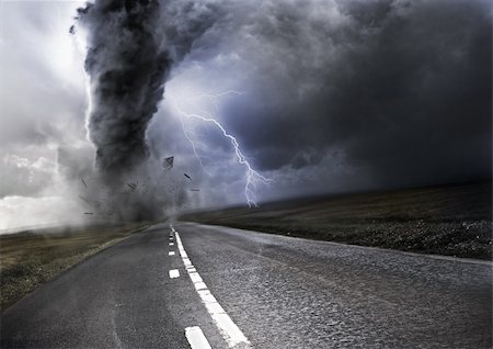 rain storm clouds lightening - Powerful Tornado - destroying property with lightning in the background Stock Photo - Budget Royalty-Free & Subscription, Code: 400-06202546