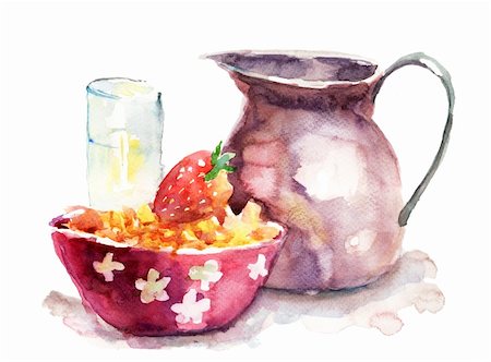 simsearch:400-04416748,k - Watercolor illustration of breakfast with corn flakes Stock Photo - Budget Royalty-Free & Subscription, Code: 400-06202753