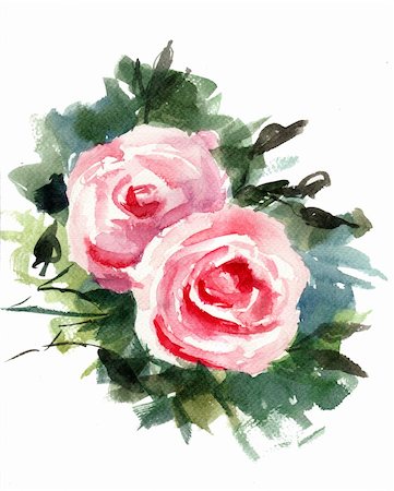 Roses flowers, watercolor painting Stock Photo - Budget Royalty-Free & Subscription, Code: 400-06202778
