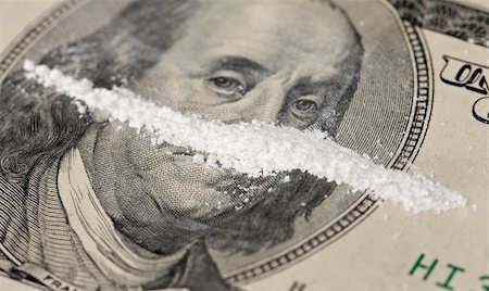 drugs (recreational) - A close-up of a 100 dollar bill with a line of white powder and on it. Stock Photo - Budget Royalty-Free & Subscription, Code: 400-06203297