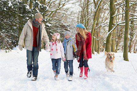 simsearch:400-05686748,k - Family Walking Dog Through Snowy Woodland Fotografie stock - Microstock e Abbonamento, Codice: 400-06203575