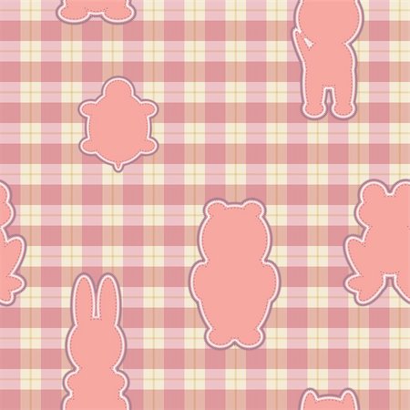 pictures rabbit turtle - Seamless pattern with applications in the shape of an animal on checkered background Stock Photo - Budget Royalty-Free & Subscription, Code: 400-06325725