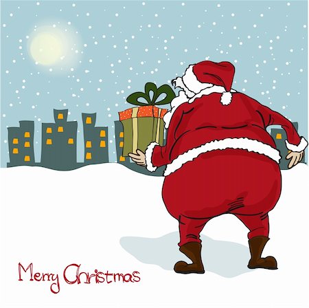 simsearch:400-05710794,k - Santa coming, Christmas greeting card Fotografie stock - Microstock e Abbonamento, Codice: 400-06325735