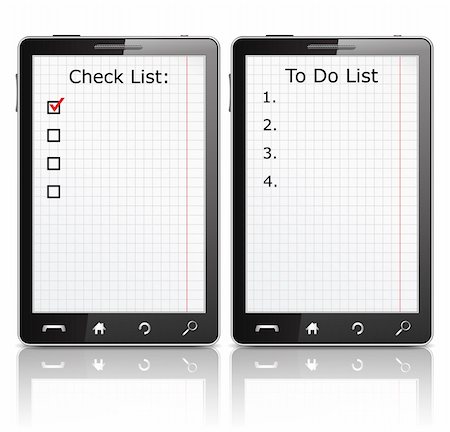 Mobile phone with check list and todo list, vector eps10 illustration Stock Photo - Budget Royalty-Free & Subscription, Code: 400-06325861