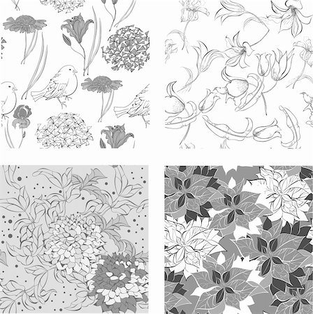 simsearch:400-04666588,k - Set of monochrome Seamless wallpaper with flowers Stock Photo - Budget Royalty-Free & Subscription, Code: 400-06326174