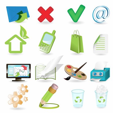 paper and pencil icon - illustration, sixteen computer icons on white background Stock Photo - Budget Royalty-Free & Subscription, Code: 400-06326211