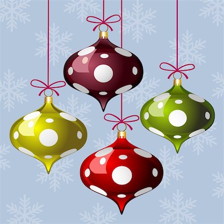 elakwasniewski (artist) - Christmas background with three colorful polka dot balls and snowflakes, vector illustration Stock Photo - Budget Royalty-Free & Subscription, Code: 400-06326416