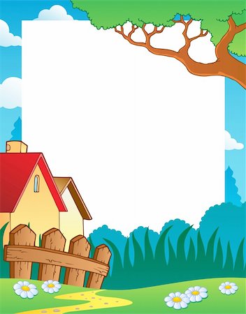 drawings of spring season - Landscape theme frame 1 - vector illustration. Stock Photo - Budget Royalty-Free & Subscription, Code: 400-06326531