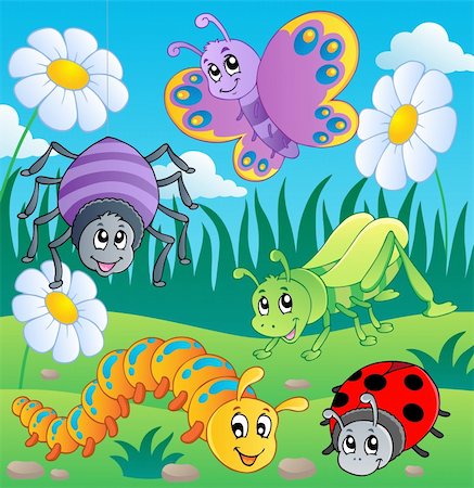 Meadow with various bugs theme 1 - vector illustration. Stock Photo - Budget Royalty-Free & Subscription, Code: 400-06326533