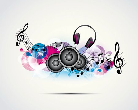 colored background music with headphones and speakers Stock Photo - Budget Royalty-Free & Subscription, Code: 400-06326641