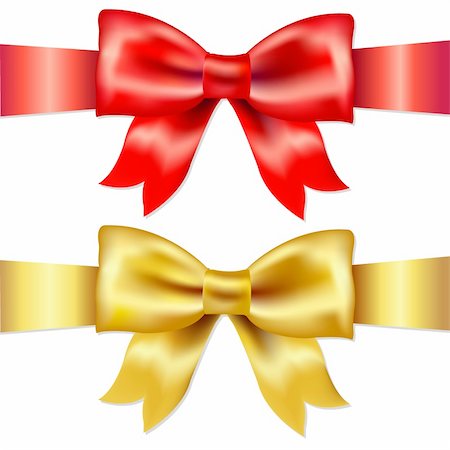 2 Ribbons, Red And Gold Gift Satin Bow, Isolated On White Background, Vector Illustration Stock Photo - Budget Royalty-Free & Subscription, Code: 400-06326786