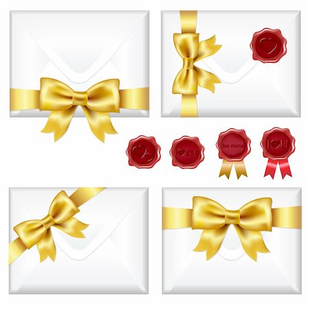 simsearch:400-06326801,k - Set Of Envelopes With Golden Bow And Wax Seals, Isolated On White Background, Vector Illustration Stock Photo - Budget Royalty-Free & Subscription, Code: 400-06326804