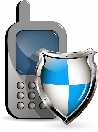 shield business - illustration of the phone and a metallic shield Stock Photo - Budget Royalty-Free & Subscription, Code: 400-06326843