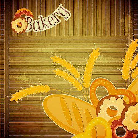 Design Cover menu for Bakery - bread on wooden background -  Retro card with place for text - vector illustration Stock Photo - Budget Royalty-Free & Subscription, Code: 400-06327031