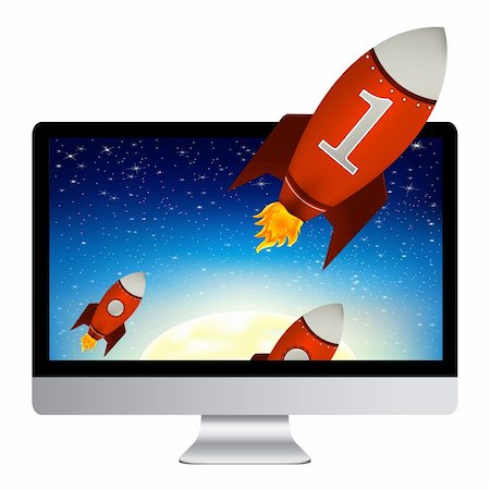 rocket launching - Computer With Red Rockets, Isolated On White Background, Vector Illustration Stock Photo - Budget Royalty-Free & Subscription, Code: 400-06327183