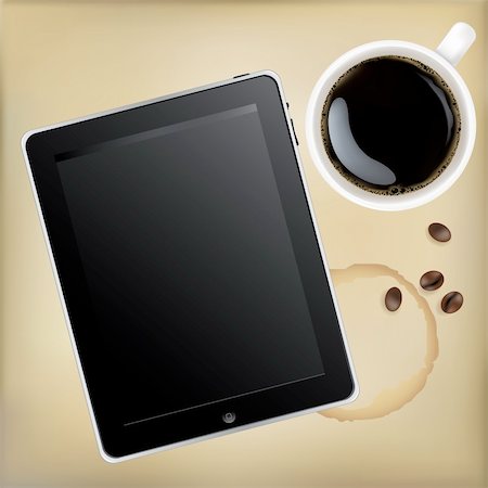 Tablet Computer With Cup Of Coffee, Isolated On White Background, Vector Illustration Stock Photo - Budget Royalty-Free & Subscription, Code: 400-06327192