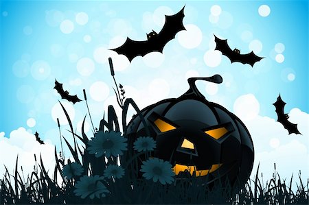 simsearch:400-07774937,k - Halloween Background with Flowers Bats and Pumpkin Stock Photo - Budget Royalty-Free & Subscription, Code: 400-06327206