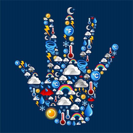 simsearch:400-05739512,k - Weather icons set in hand shape over blue background. Vector file layered for easy manipulation and custom coloring. Stock Photo - Budget Royalty-Free & Subscription, Code: 400-06327216