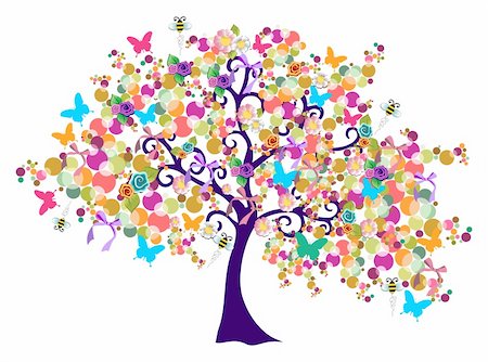 symbol present - Isolated abstract spring time tree composition with flowers. Vector file layered for easy manipulation and custom coloring. Stock Photo - Budget Royalty-Free & Subscription, Code: 400-06327237