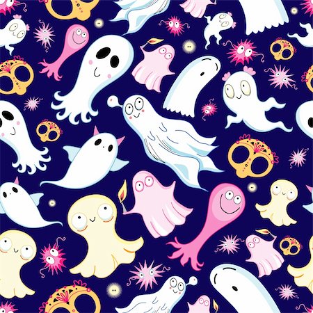 simsearch:400-06881290,k - seamless pattern of a funny ghost on a dark background Stockbilder - Microstock & Abonnement, Bildnummer: 400-06327457