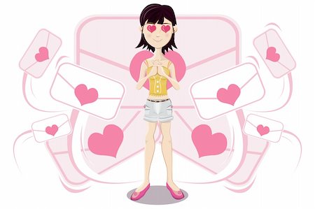 escova (artist) - Illustration of young girl fall in love waiting love letter Stockbilder - Microstock & Abonnement, Bildnummer: 400-06327483