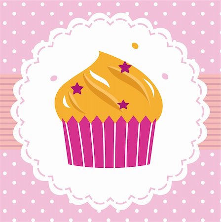 Retro pink cupcake isolated on dotted background. Vector Photographie de stock - Aubaine LD & Abonnement, Code: 400-06327604
