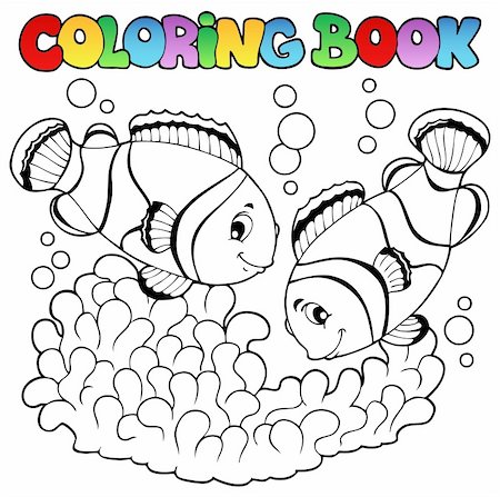 Coloring book two cute clown fishes - vector illustration. Stock Photo - Budget Royalty-Free & Subscription, Code: 400-06327758