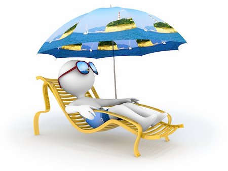 Abstract character lies in chaise longue under umbrella which depicts seascape with lighthouse  and dreams of seaside vacation with sun glasses over his eyes. Stock Photo - Budget Royalty-Free & Subscription, Code: 400-06327803