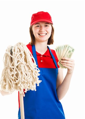 simsearch:400-06917365,k - Teenage worker holding up a wad of cash.  Isolated on white. Stock Photo - Budget Royalty-Free & Subscription, Code: 400-06327908