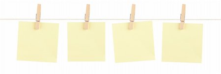 simsearch:400-06203504,k - A set of four blank yellow sticky notes held on a string with clothespins isolated on white. Stock Photo - Budget Royalty-Free & Subscription, Code: 400-06328005