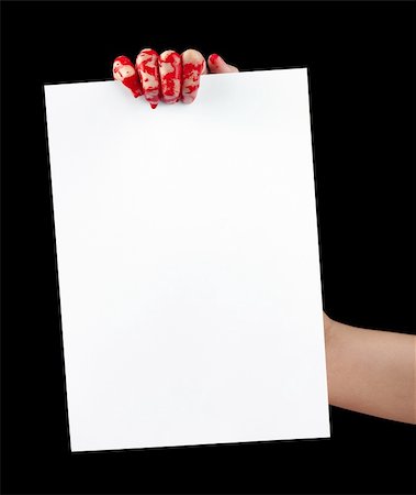simsearch:400-04075629,k - A blood covered hand holding up a piece of white paper isolated on black. Stock Photo - Budget Royalty-Free & Subscription, Code: 400-06328026
