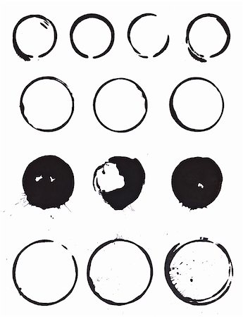 Various mug stain rings from 4 sets of coffee mugs done with black ink/paint. Stock Photo - Budget Royalty-Free & Subscription, Code: 400-06328021