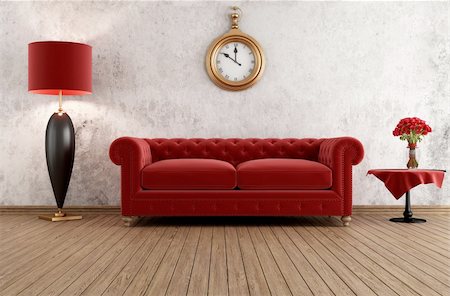 reloj de sol - vintage livingroom with classic couch against grunge wall - rendering Photographie de stock - Aubaine LD & Abonnement, Code: 400-06328378