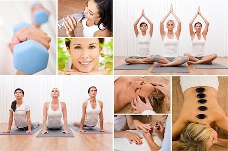 Healthy lifestyle montage of beautiful women, relaxing, working out, smiling at a health spa Stock Photo - Budget Royalty-Free & Subscription, Code: 400-06328492