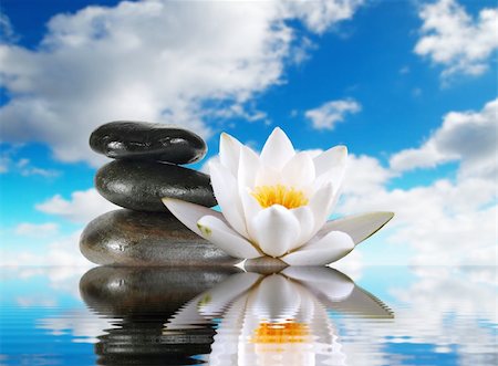 spa water background pictures - three stones and lily in water on sky background Foto de stock - Super Valor sin royalties y Suscripción, Código: 400-06328501